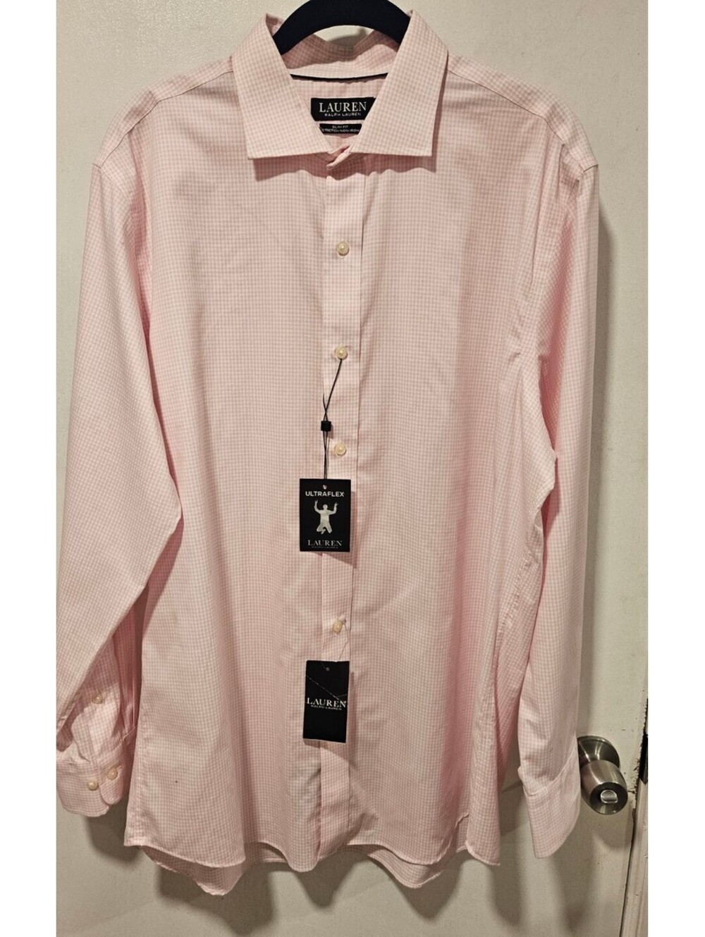 Lauren Ralph Lauren 17 34/35 Dress Shirt Slim Fit Non Iron Ultraflex Pink